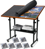 【US CA UK Only】1500 Pieces Jigsaw Puzzle Table with Legs, Cover & 6 Sorter Tray, Enclosed with Wheels