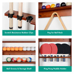 【Patented】2-in-1 Pool Cue Rack & Ping Pong Paddle Holder - Cherry