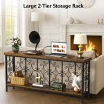 70.9" Extra Long Console Table, Industrial Narrow Sofa Table Behind Couch with 2 Tier Storage Shelf