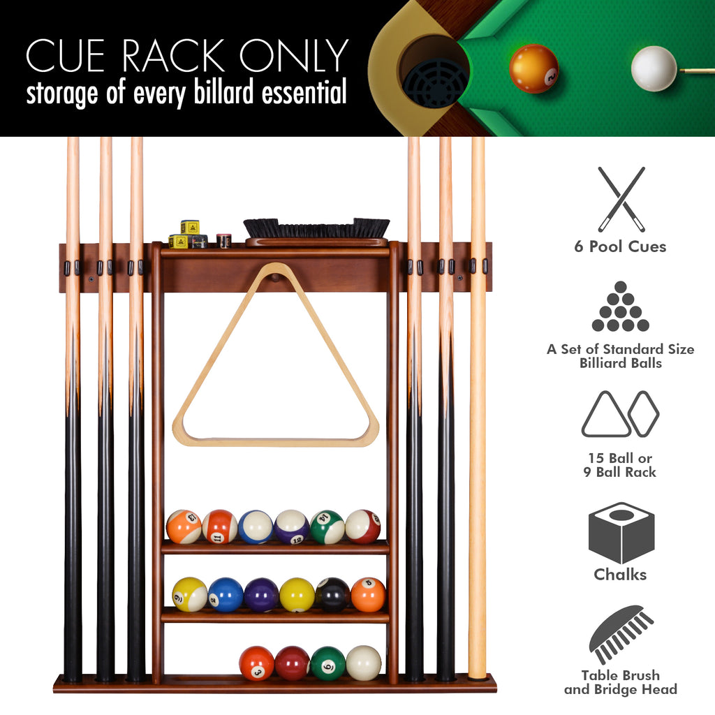 【Patented】Wall Mount Pool Cue Rack for 6 pcs Cherry ikkle Home