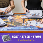 【US CA UK Only】1500 Pieces Jigsaw Puzzle Table with Legs, Cover & 6 Sorter Tray, Enclosed with Wheels