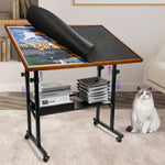 【US CA UK Only】1500 Pieces Jigsaw Puzzle Table with Legs, Cover & 6 Sorter Tray, Enclosed with Wheels