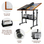【US CA UK Only】1500 Pieces Jigsaw Puzzle Table with Legs, Cover & 6 Sorter Tray, Enclosed with Wheels