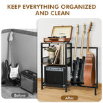 Guitar Stand with 3-Tier Vinyl Record Storage Shelf