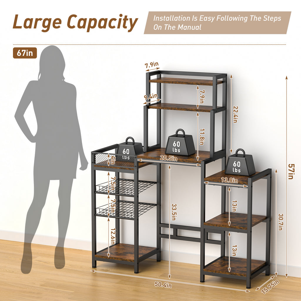 Large Storage Shelf with Microwave Stand & Mini Fridge Storage