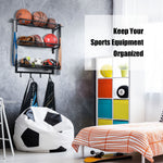 Sports Equipment Storage Rack with 4 Hooks (3 Separate Shelf)