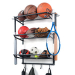 Sports Equipment Storage Rack with 4 Hooks (3 Separate Shelf)