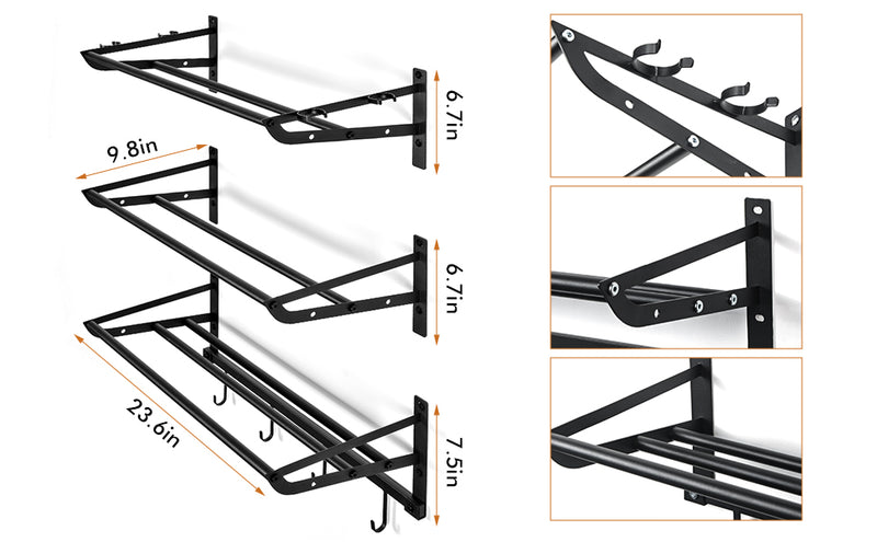 Sports Equipment Storage Rack with 4 Hooks (3 Separate Shelf)