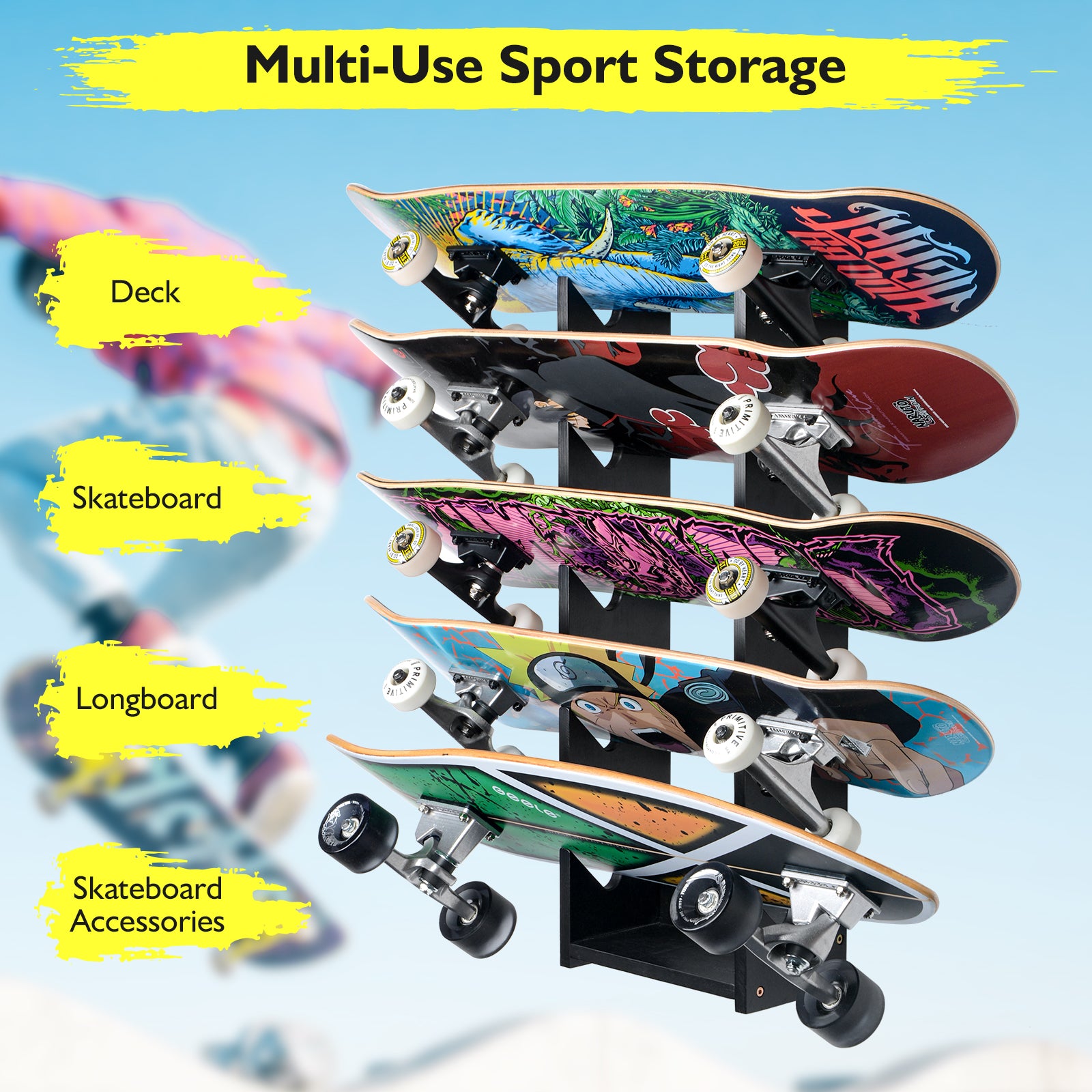 Wall-mount Skateboard Rack Storage Home