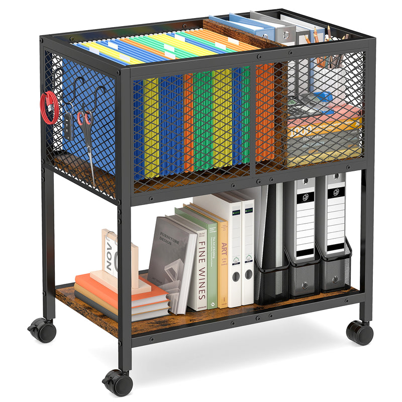 Rolling File Cart with Storage, Mobile File Cabinet with Hanging File Folder Organizer