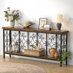 70.9" Extra Long Console Table, Industrial Narrow Sofa Table Behind Couch with 2 Tier Storage Shelf