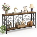 70.9" Extra Long Console Table, Industrial Narrow Sofa Table Behind Couch with 2 Tier Storage Shelf