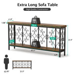 70.9" Extra Long Console Table, Industrial Narrow Sofa Table Behind Couch with 2 Tier Storage Shelf