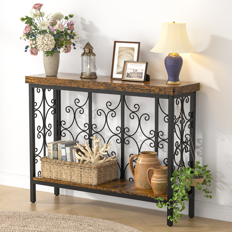 42.5" Industrial Narrow Sofa Table with 2 Tier Storage Shelf, Entryway Hallway Console Table