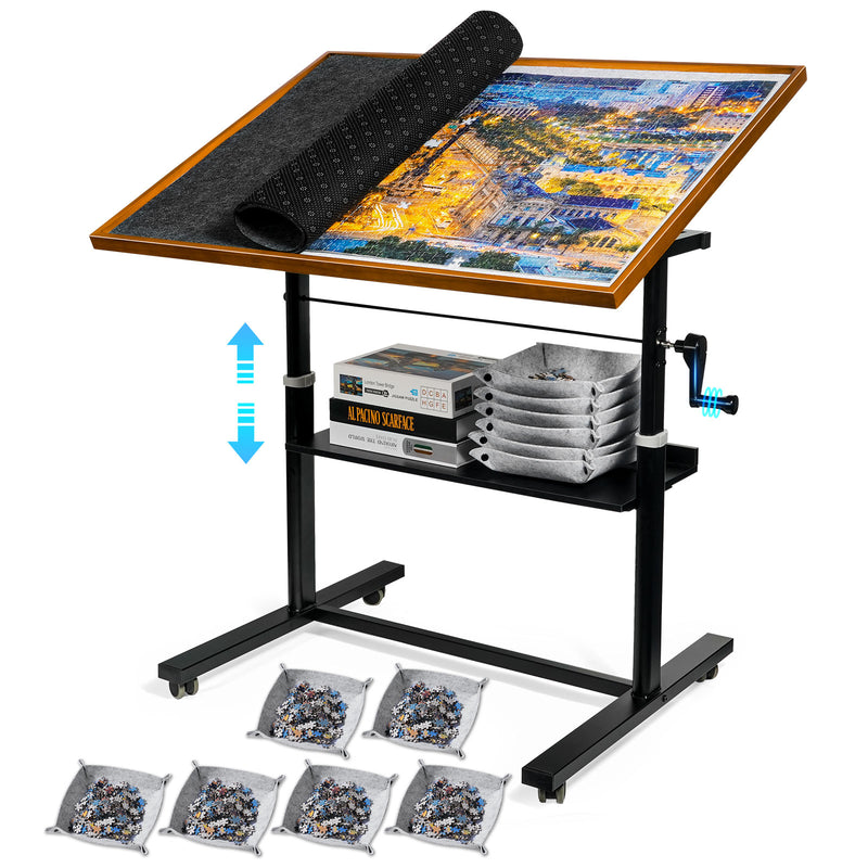 【US CA UK Only】UPDEATED 1500 Pieces Jigsaw Puzzle Table with Legs, Cover & 6 Sorter Tray, Enclosed with Wheels