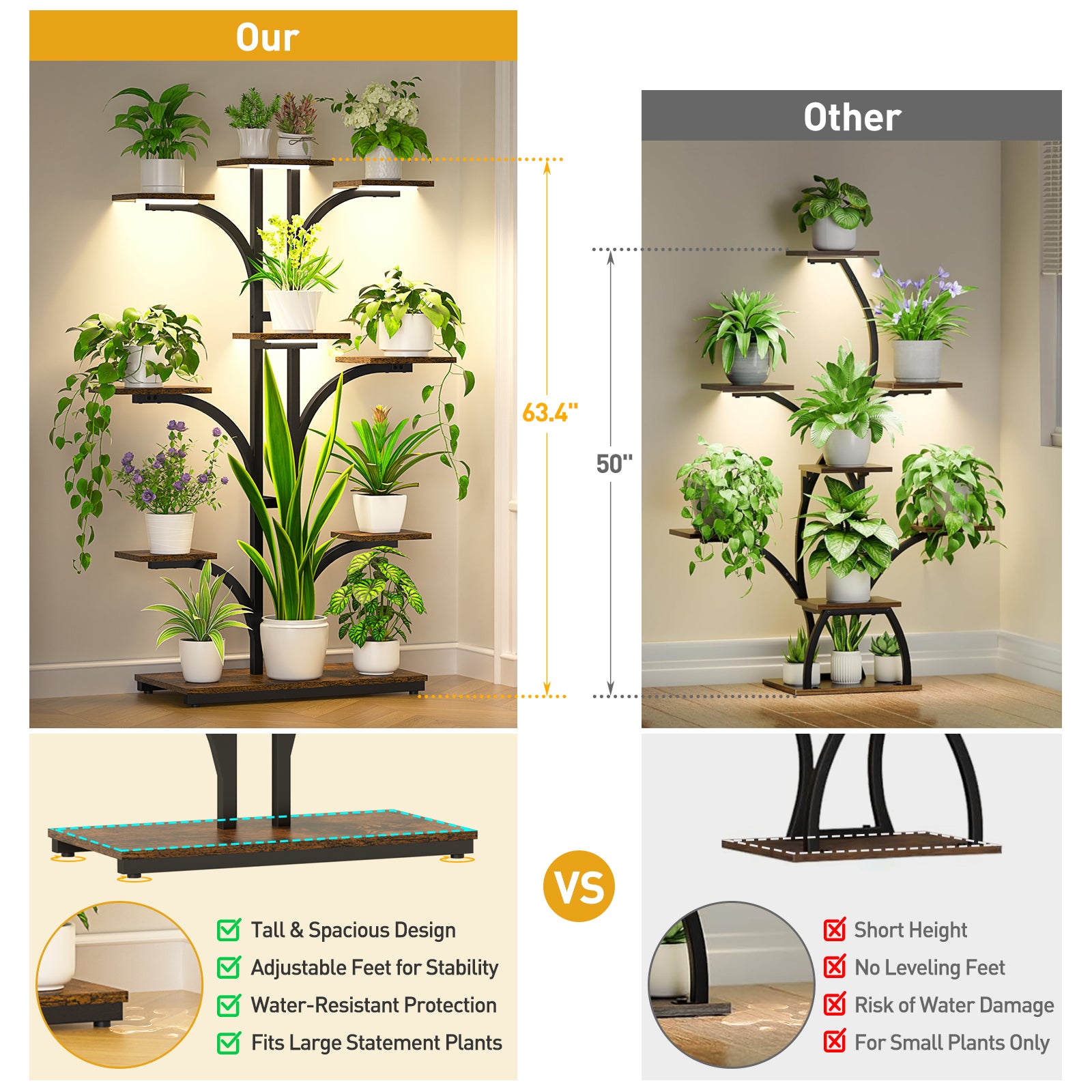 plant pot leveler Plant Stand Indoor With Grow Lights, 64" Tall Plant Shelf, 9 Tiered Corner Plant Shelves For Indoor Plants Multiple, Large Flower Display Holder, Tree