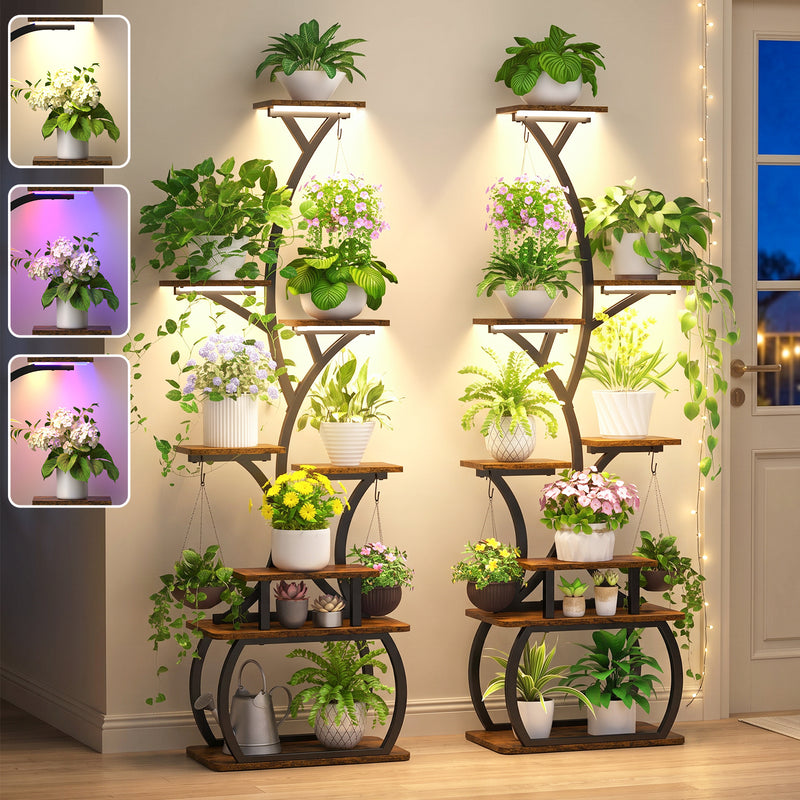 8-Tier 62" Metal Plant Stand Indoor with Full-Spectrum Grow Light (2 Pack)