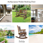 Outdoor Wooden Rocking Bench for 2 Persons, Rustic Log Patio Porch Bench