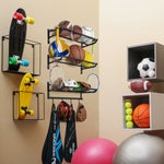 Sports Equipment Storage Rack with 4 Hooks (3 Separate Shelf)