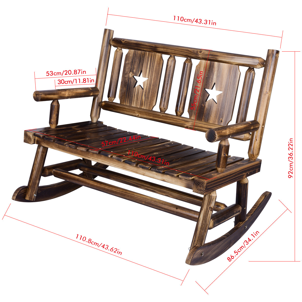 Wood Bench Rocker Outdoor Wooden Rocking Bench for 2 Persons – ikkle Home