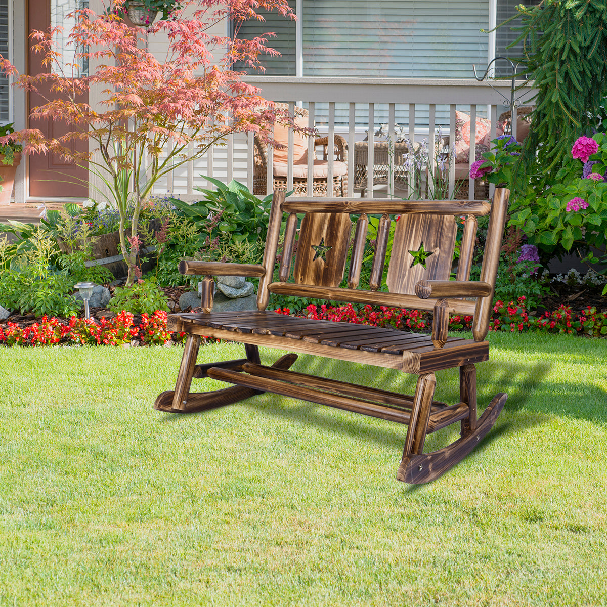 Outdoor Rocker Bench Outdoor Wooden Rocking Bench for 2 Persons – ikkle Home
